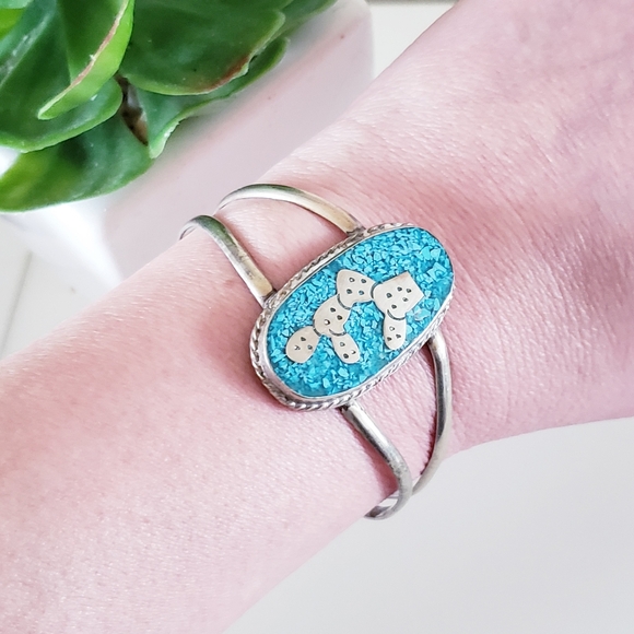 Vintage Navajo Alpaca Mexico & Turquoise Cuff Bangle - Picture 7 of 11